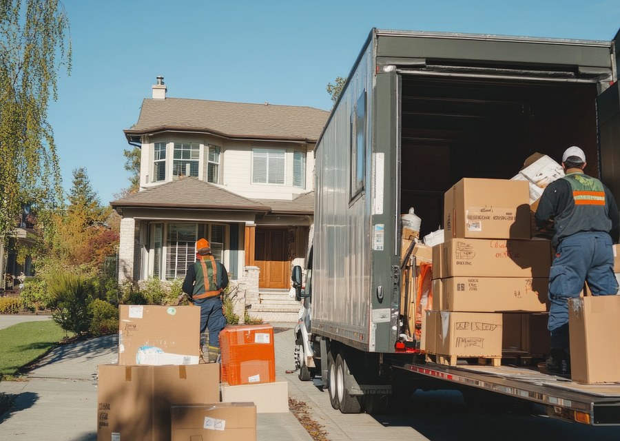 Movers loading a truck in Boston, Massachusetts