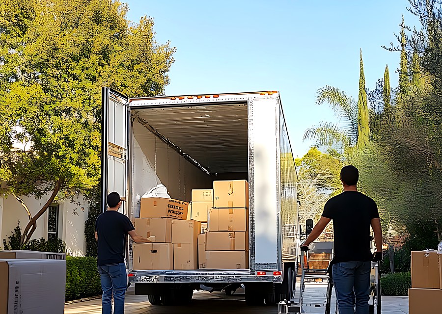 Movers loading a truck in Lovington, New Mexico