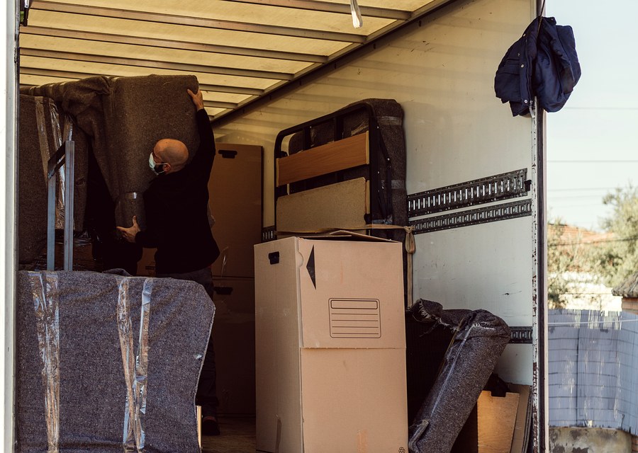 Movers loading a truck in Newark, New Jersey