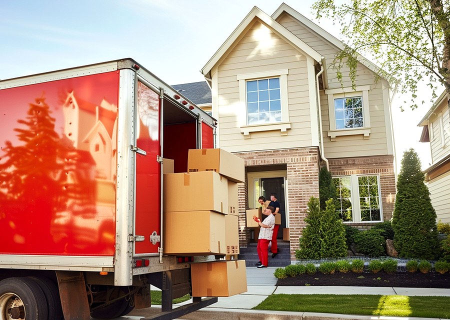 Movers loading a truck in Waterbury, Connecticut