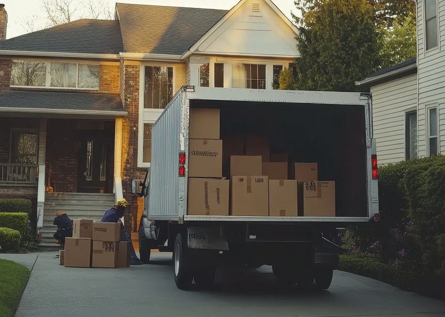 Movers loading a truck in New Haven, Connecticut