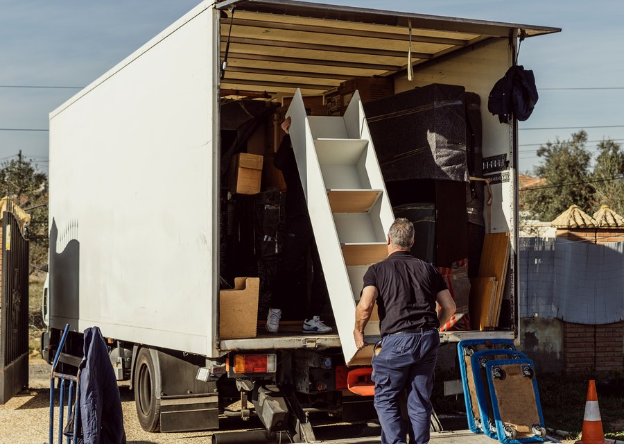 Movers loading a truck in Lowell, Massachusetts