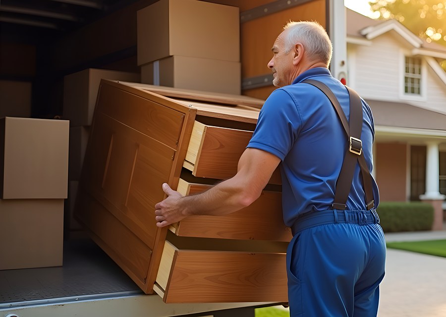 Movers loading a truck in Los Angeles, California