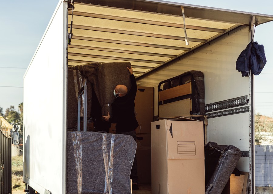 Movers loading a truck in Grand Island, Nebraska