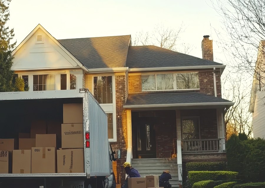 Movers loading a truck in Worcester, Massachusetts