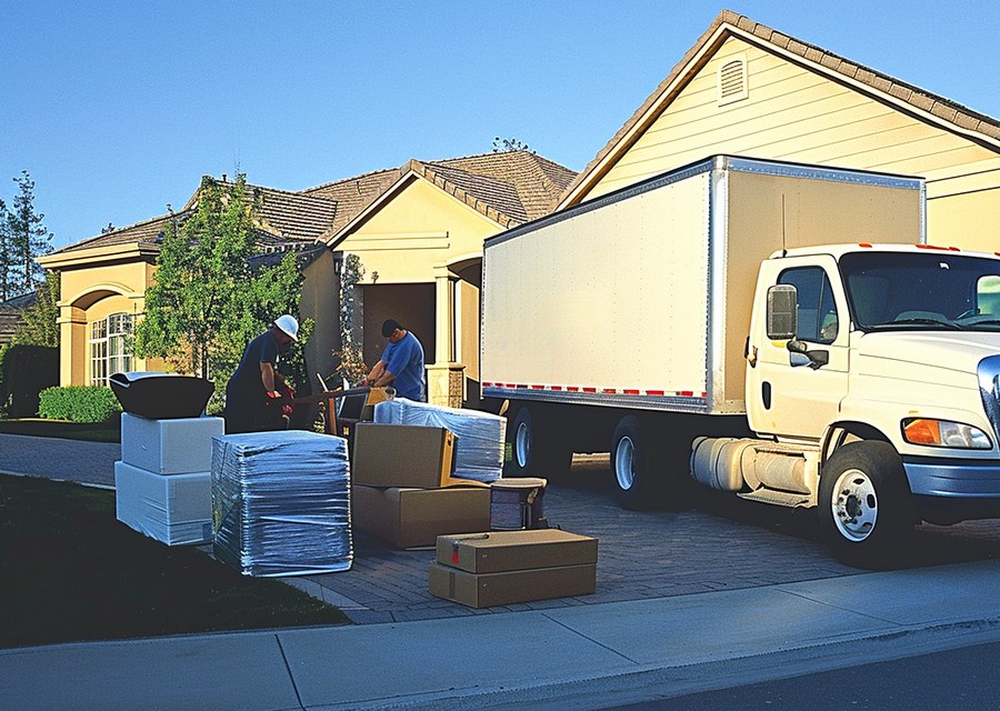 Movers loading a truck in East Providence, Rhode Island