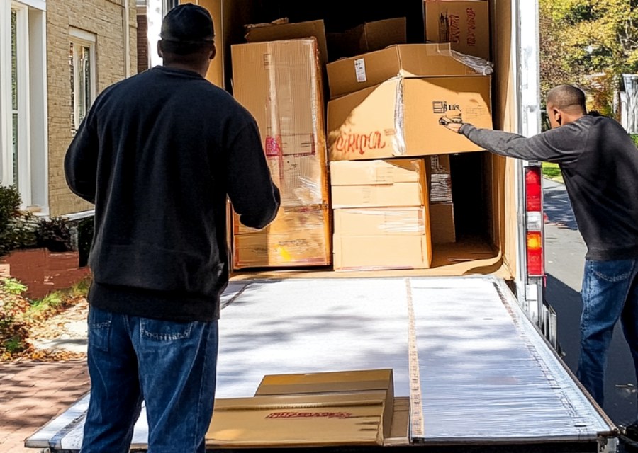 Movers loading a truck in Worcester, Massachusetts