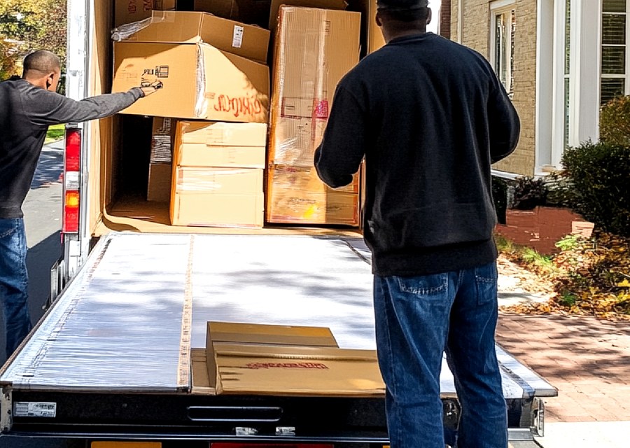 Movers loading a truck in Davenport, Iowa