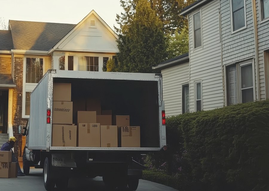 Movers loading a truck in Iowa City, Iowa