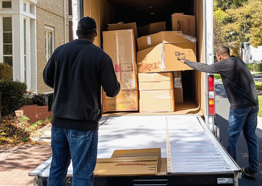 Movers loading a truck in Dracut, Massachusetts
