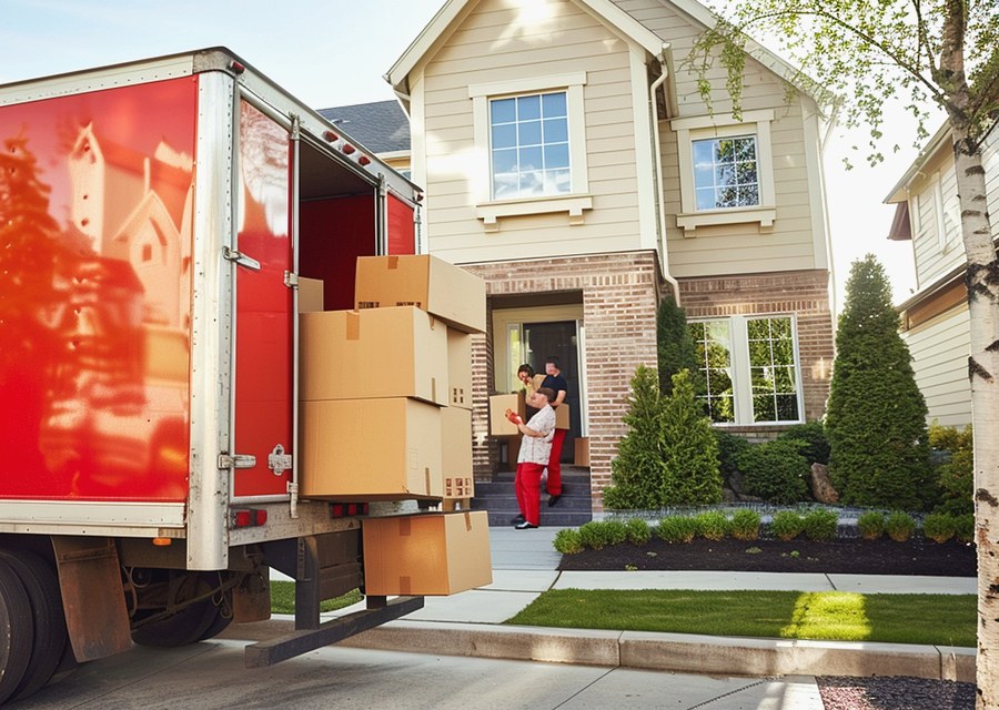 Movers loading a truck in Worcester, Massachusetts