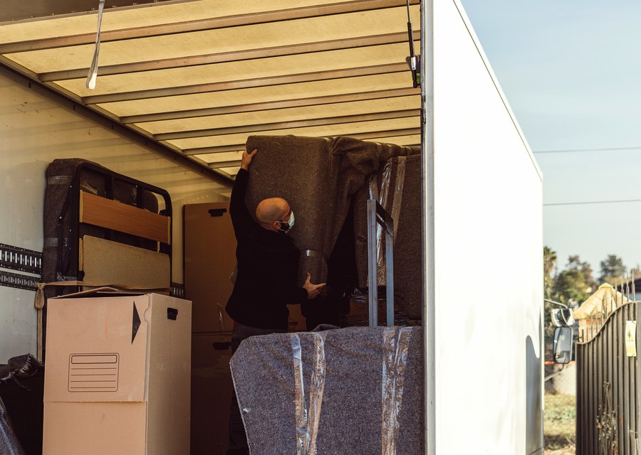 Movers loading a truck in Worcester, Massachusetts