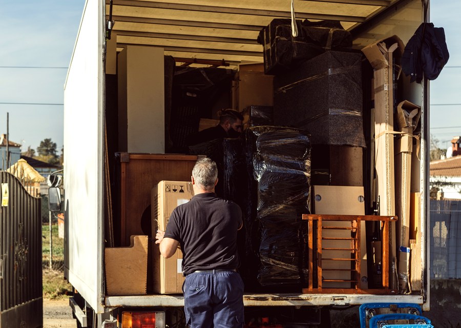 Movers loading a truck in New Haven, Connecticut