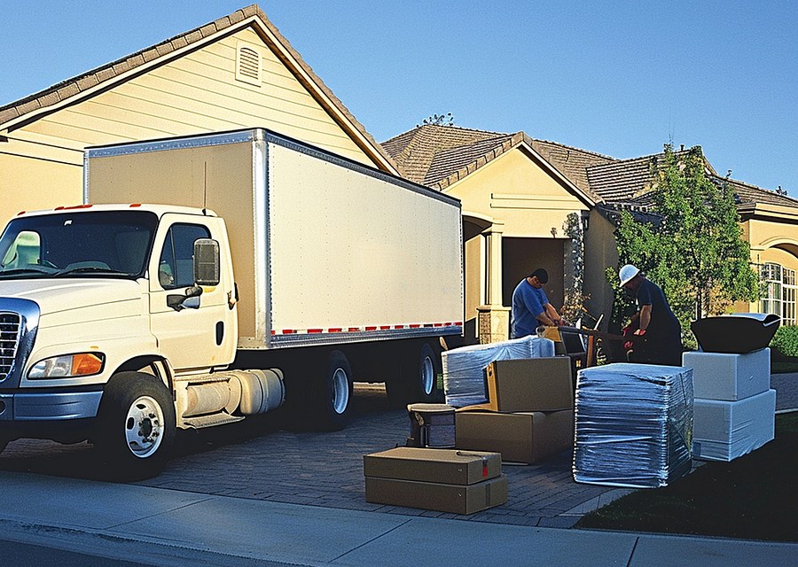 Movers loading a truck in Lincoln, Nebraska