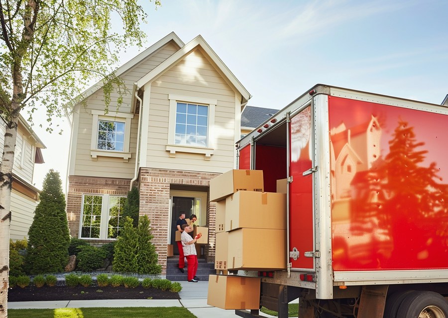 Movers loading a truck in Pawtucket, Rhode Island