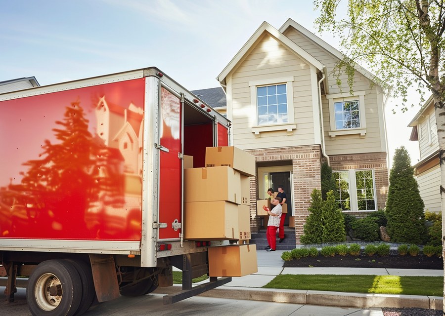 Movers loading a truck in Boston, Massachusetts