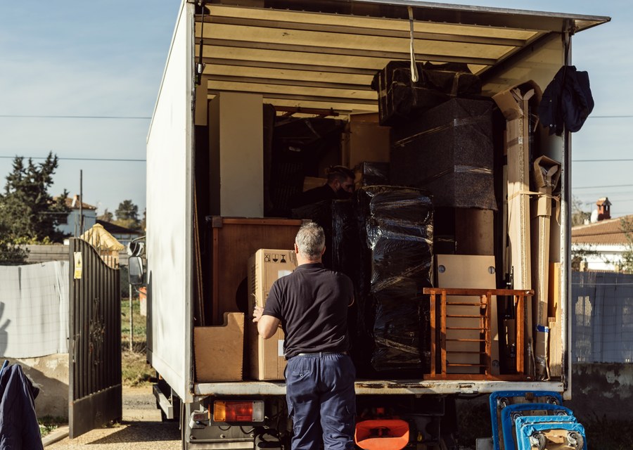 Movers loading a truck in Hartford, Connecticut