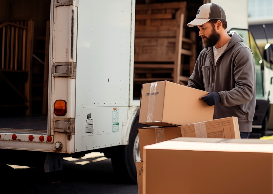 Movers loading a truck in Lowell, Massachusetts