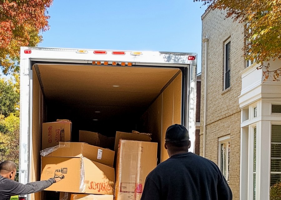 Movers loading a truck in Waterbury, Connecticut