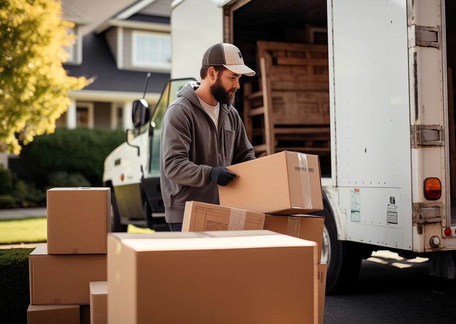 Movers loading a truck in Central City, Nebraska