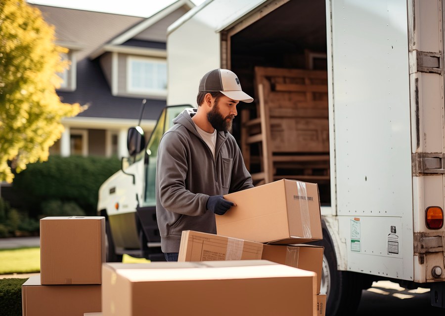 Movers loading a truck in New Haven, Connecticut