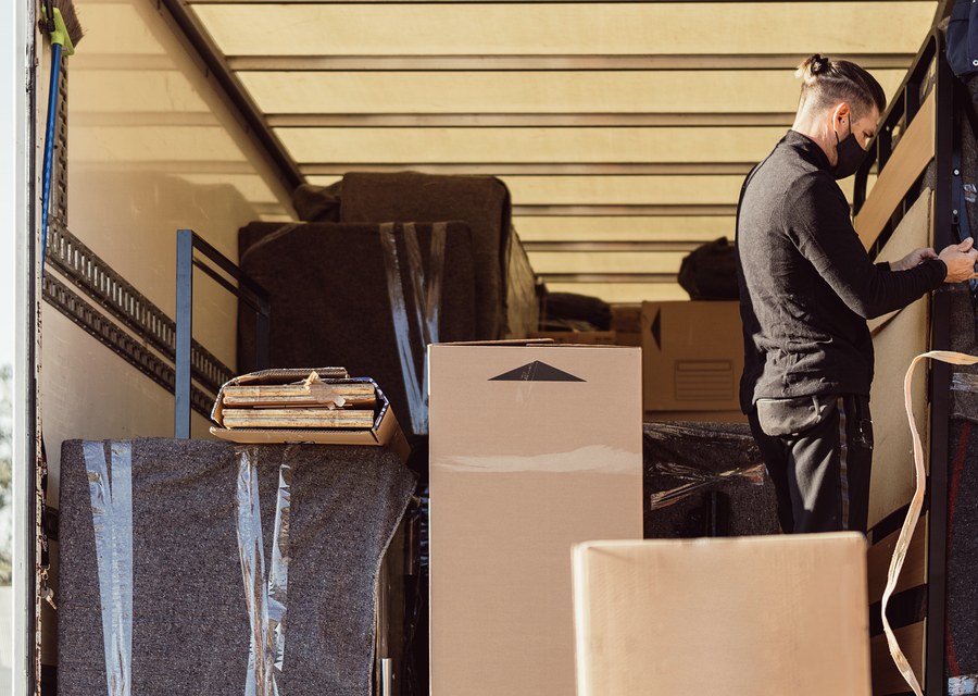 Movers loading a truck in Pawtucket, Rhode Island