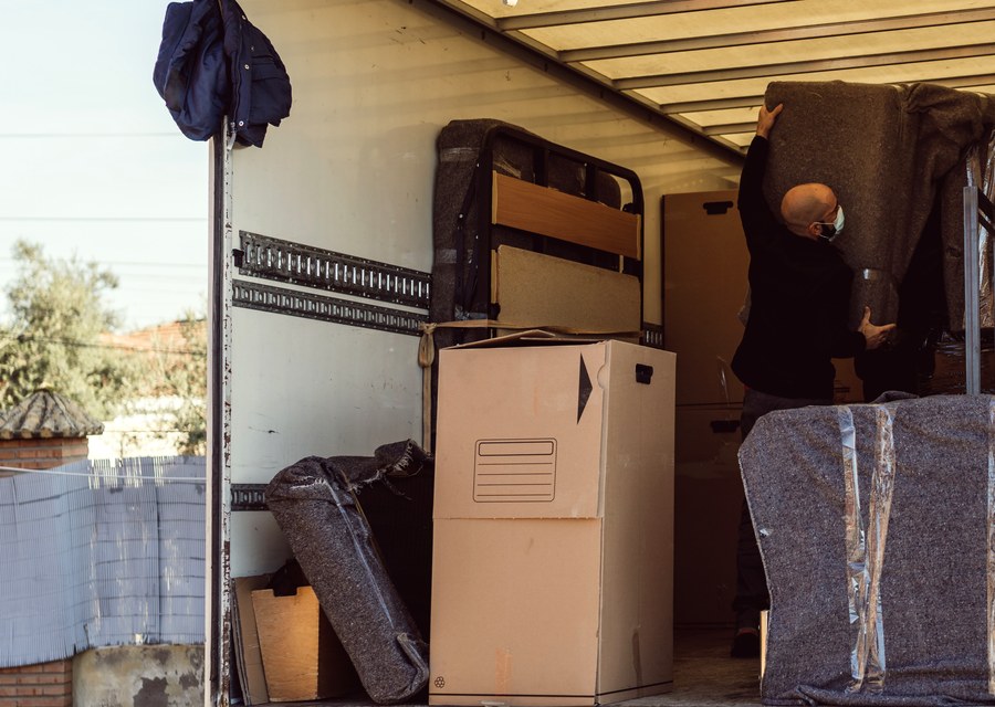 Movers loading a truck in San Francisco, California