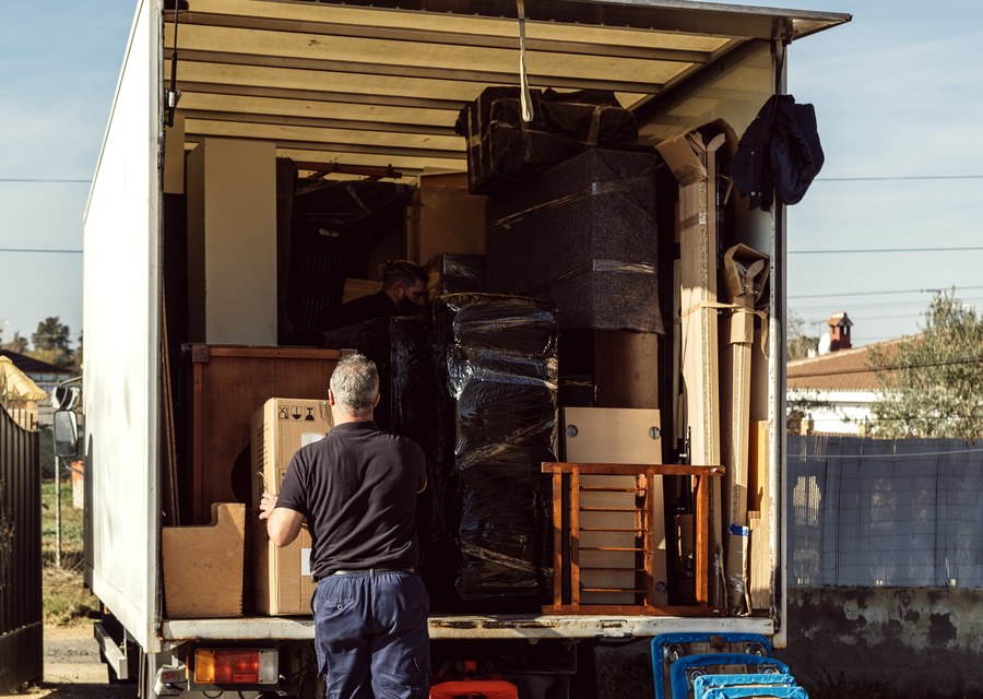 Movers loading a truck in Newark, New Jersey