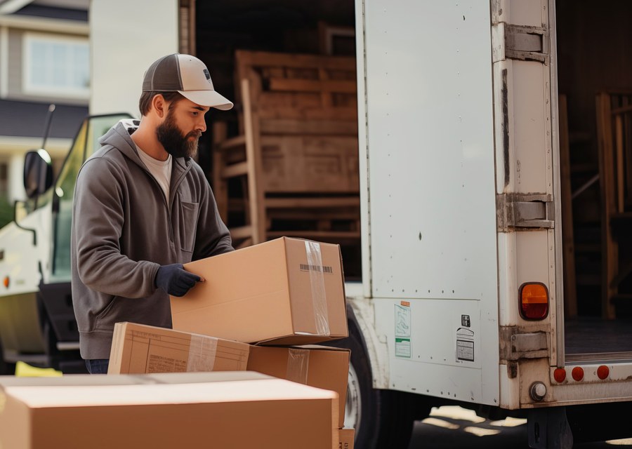 Movers loading a truck in Newark, New Jersey