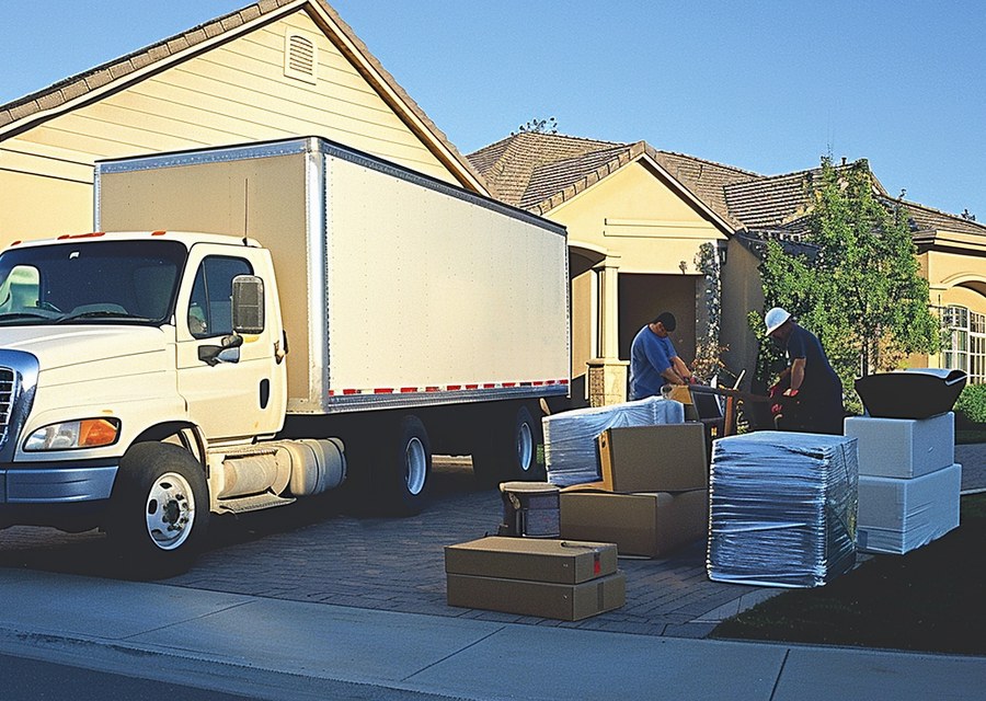 Movers loading a truck in Lowell, Massachusetts