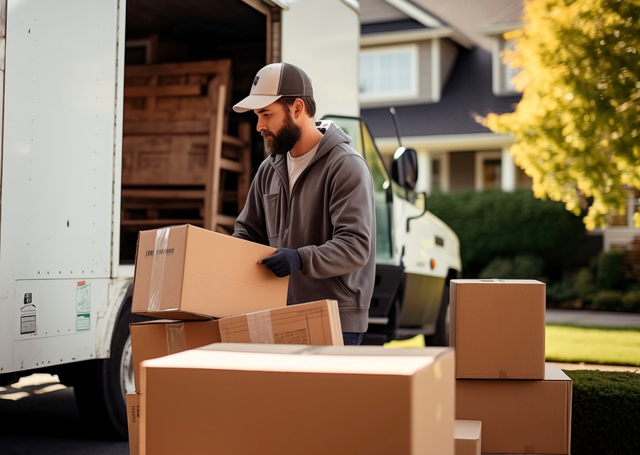 Movers loading a truck in New Haven, Connecticut