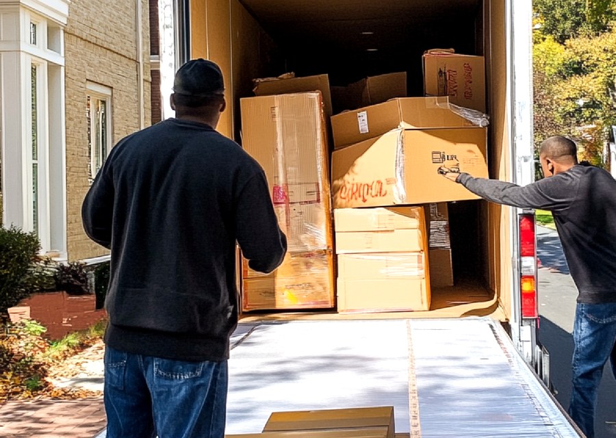 Movers loading a truck in Los Angeles, California