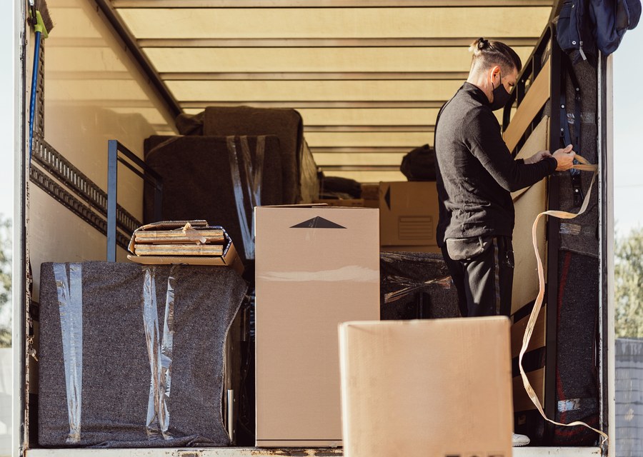 Movers loading a truck in Worcester, Massachusetts