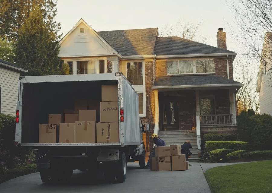 Movers loading a truck in Jersey City, New Jersey