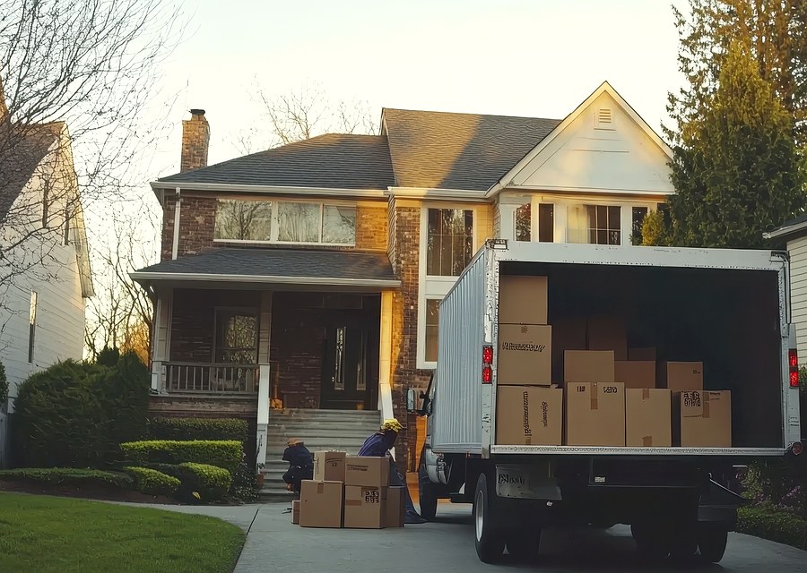 Movers loading a truck in Bellevue, Nebraska