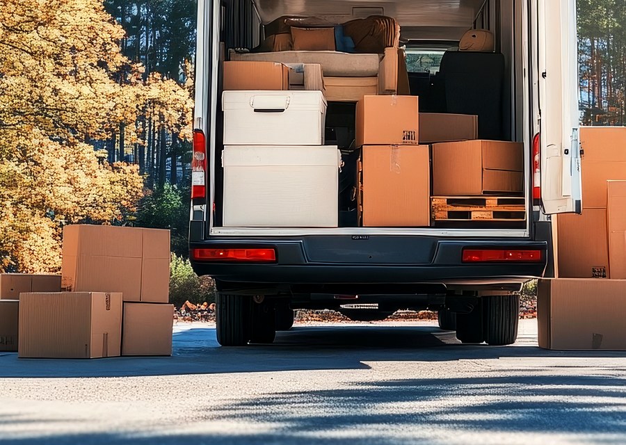 Packed moving truck ready for cross-country transport