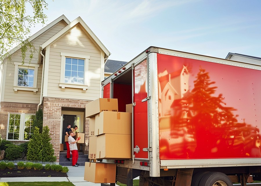 Packed moving truck ready for cross-country transport