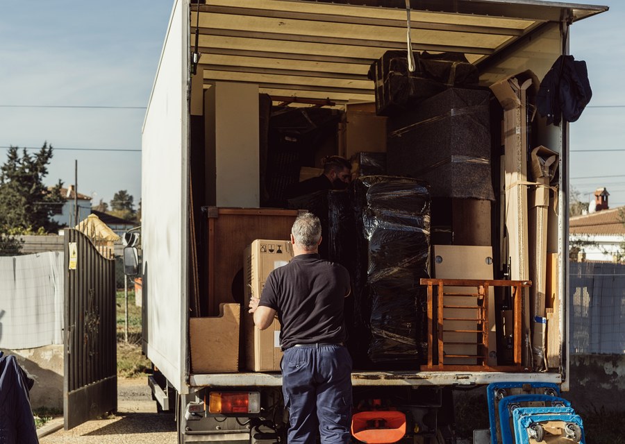 Packed moving truck ready for cross-country transport