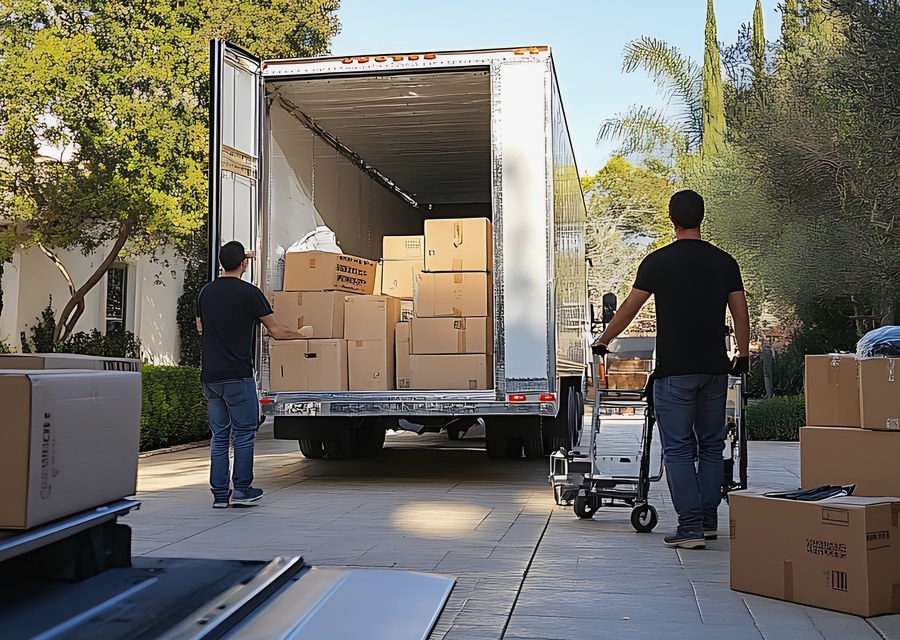 Packed moving truck ready for cross-country transport
