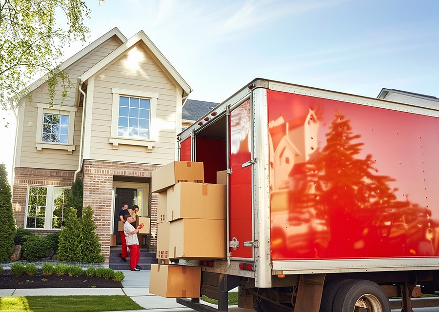 Packed moving truck ready for cross-country transport