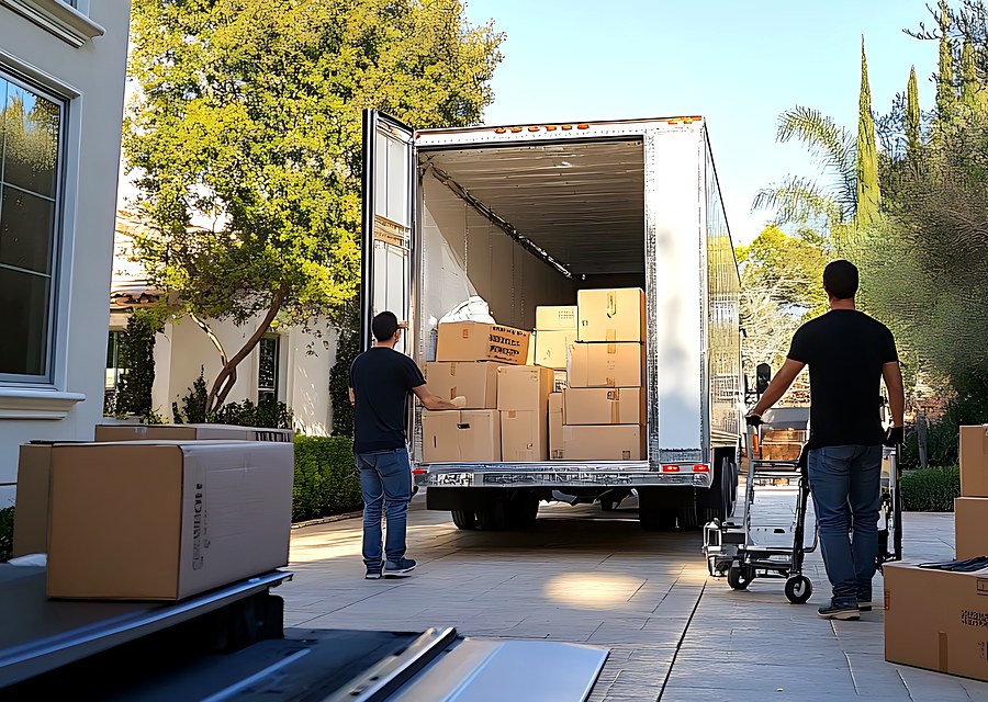 Packed moving truck ready for cross-country transport