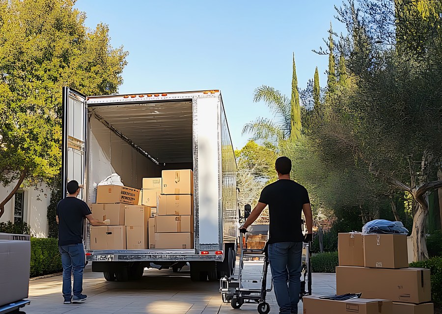 Packed moving truck ready for cross-country transport
