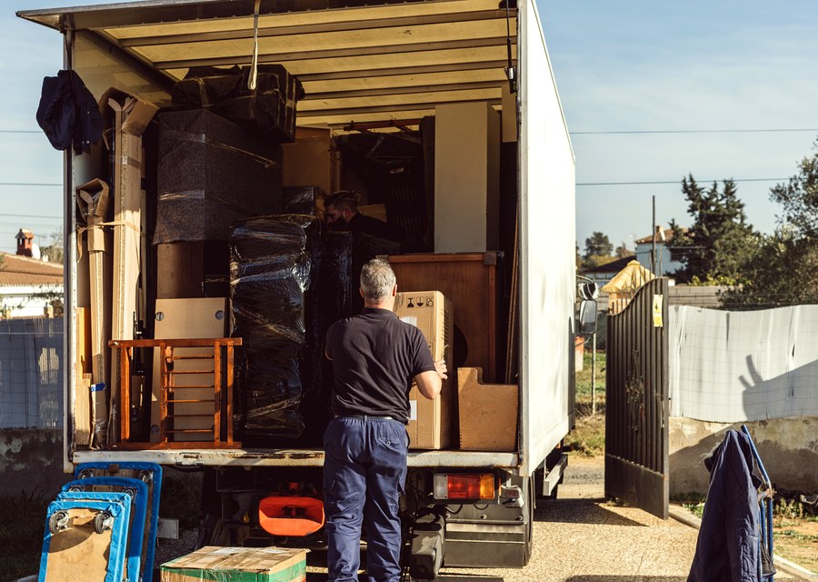 Packed moving truck ready for cross-country transport