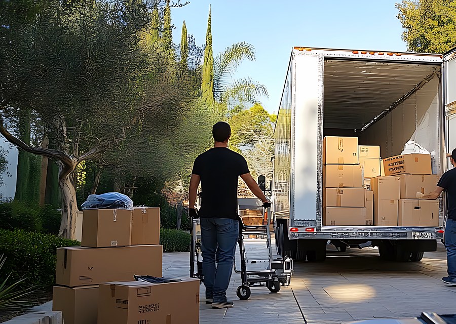 Packed moving truck ready for cross-country transport