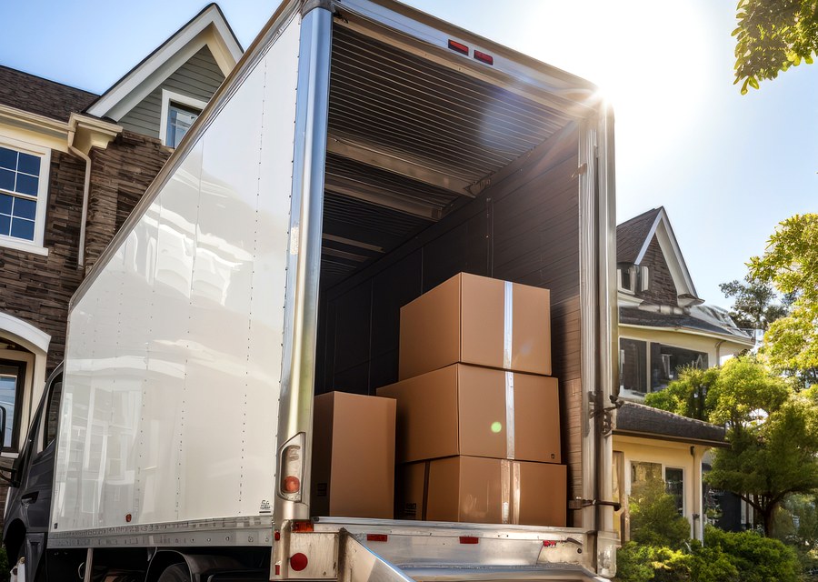 Packed moving truck ready for cross-country transport