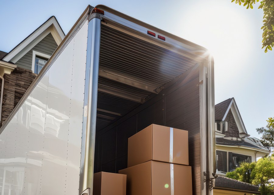 Packed moving truck ready for cross-country transport