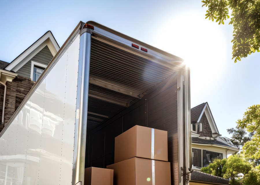 Packed moving truck ready for cross-country transport