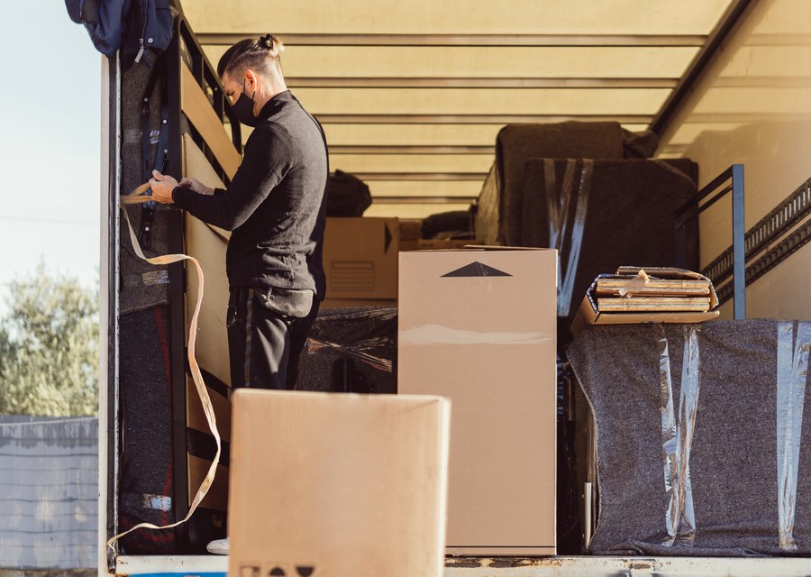 Packed moving truck ready for cross-country transport