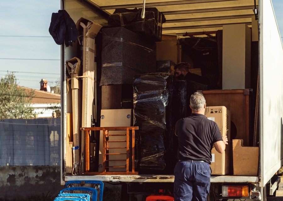 Packed moving truck ready for cross-country transport