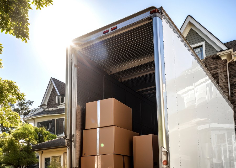 Packed moving truck ready for cross-country transport